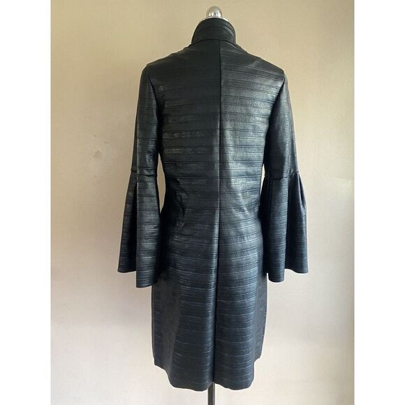 ESCADA Black Coat Size 6, Coated Wool Shiny Trumpet Sleeve Fall Winter Jacket 36 - Picture 7 of 12